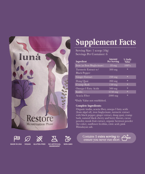 Luna Restore: Menstruation Phase 60g Supplement Powder